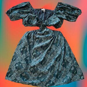 Pretty Garbage teal cutout puffy sleeved mini dress